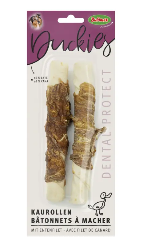 Solde Bubimex – Friandises Duckies B&acirc;tonnets &agrave; M&acirc;cher au Canard – 90g