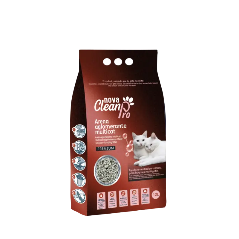 Nova Clean – Liti&egrave;re Agglom&eacute;rante pour Foyers Multichats – 12L Nouvelle Collection
