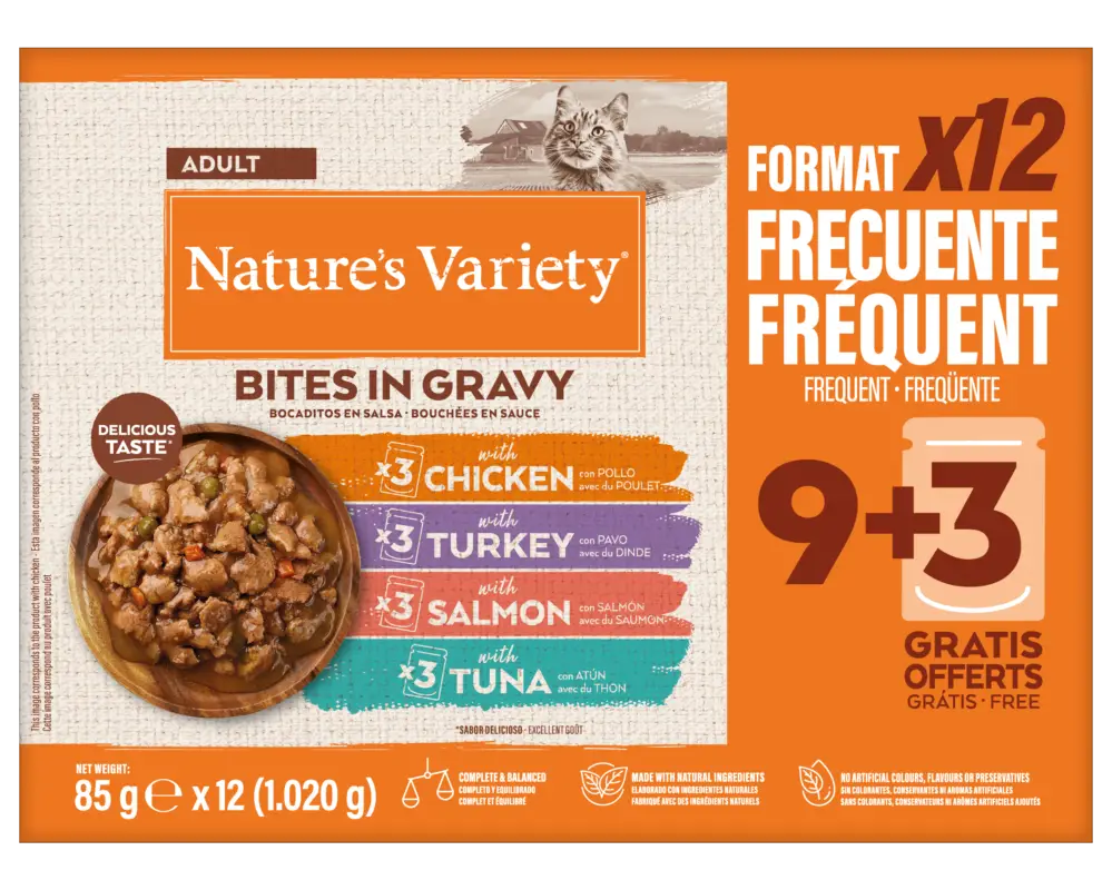 Quantité Limitée Nature's Variety – Pochon Bouch&eacute;es en Sauce Multipack Viandes et Poissons – 12x85g