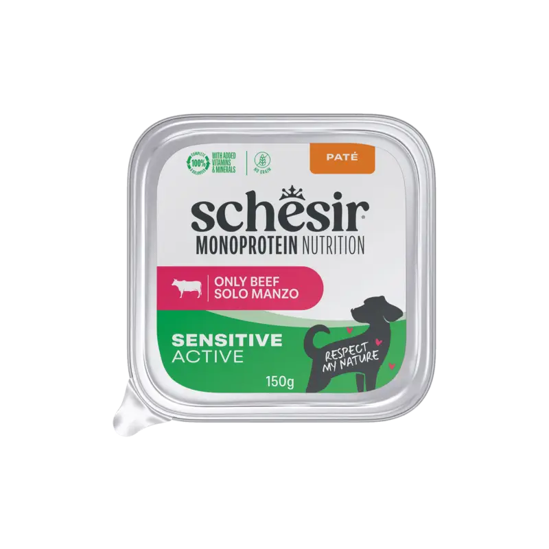 Schesir – P&acirc;t&eacute;e en Barquette Monoprotein Sensitive Active B&oelig;uf pour Chiens Soldes