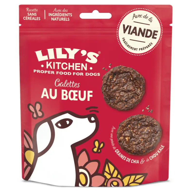 Expédié Aujourd&rsquo;hui Lily's Kitchen – Friandises sans C&eacute;r&eacute;ales Galettes au B&oelig;uf pour Chiens – 70g