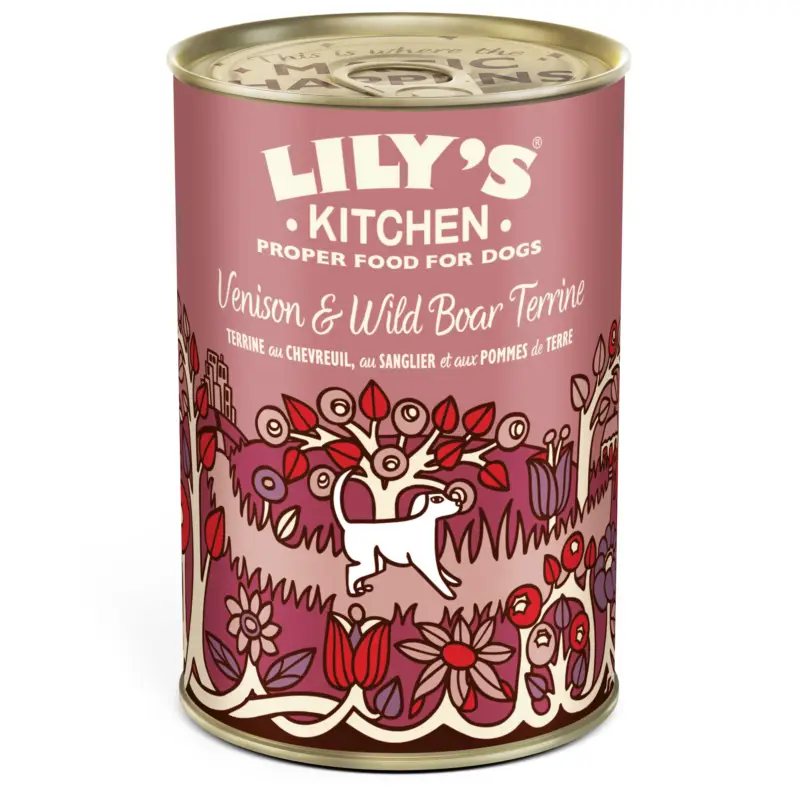 Expédition Rapide Lily's Kitchen – P&acirc;t&eacute;e sans C&eacute;r&eacute;ales Chevreuil Sanglier et Pomme de Terre pour Chiens Adultes – 400g