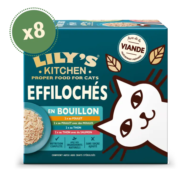 Solde Lily's Kitchen – Multipack Effiloch&eacute;s en Bouillon Recettes sans C&eacute;r&eacute;ales pour Chats – 8x70g