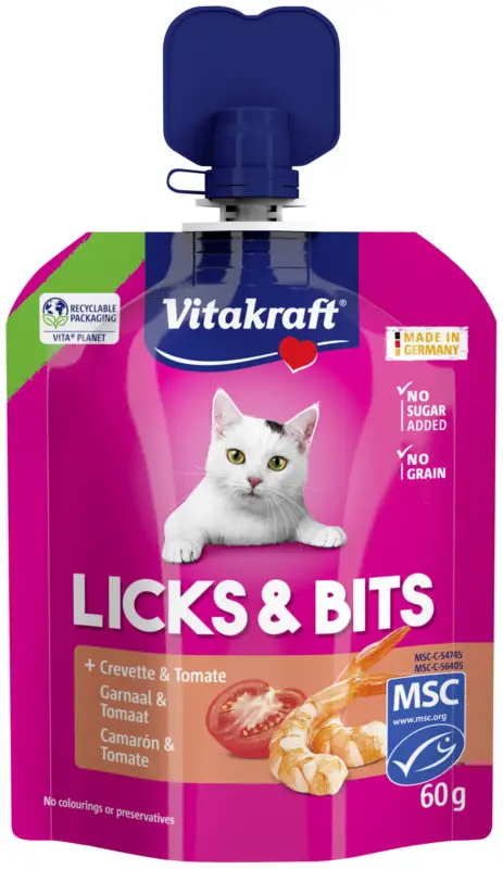 Vitakraft – Friandises Lick & Bits Crevette & Tomate pour Chats – 60g Prix Promo