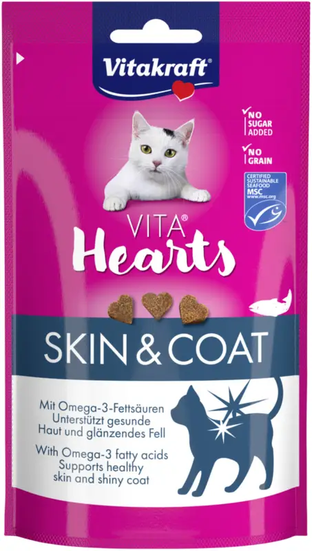 Vitakraft – Friandises Hearts Poisson Beaut&eacute; du Poil pour Chats – 40g Expédition Rapide