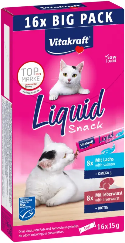 Vitakraft – Friandises Liquid Snack P&acirc;t&eacute; de Foie + Saumon pour Chats – 16x15g Certifié