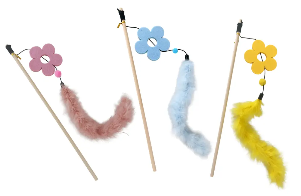 Wouapy – Jouet Fleur Canne a P&ecirc;che + Boa pour Chats – 40cm Certifié