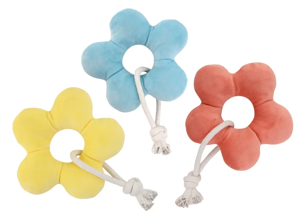 Wouapy – Jouet Peluche Fleur+Corde 2 Squeakers – M Prix Bas