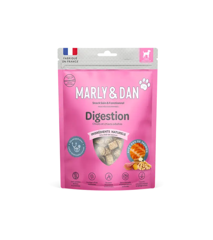 Offre Exclusive Marly & Dan – Friandises Bouch&eacute;es Digestion au Saumon pour Chiens – 100g