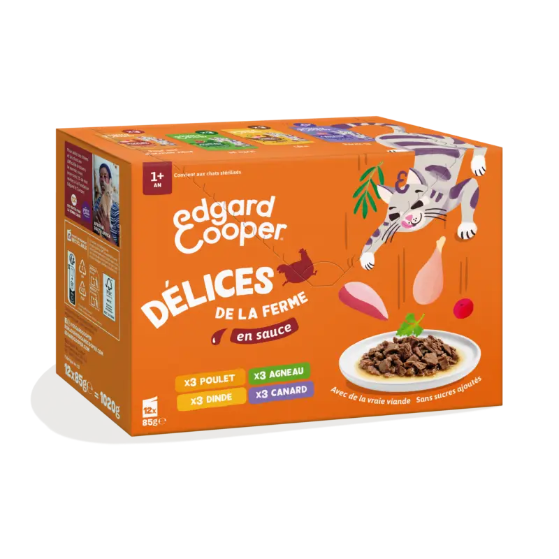 Edgard & Cooper – Multipack D&eacute;lices de la Ferme Viande en Sauce pour Chats – 12x85g Produit De Marque