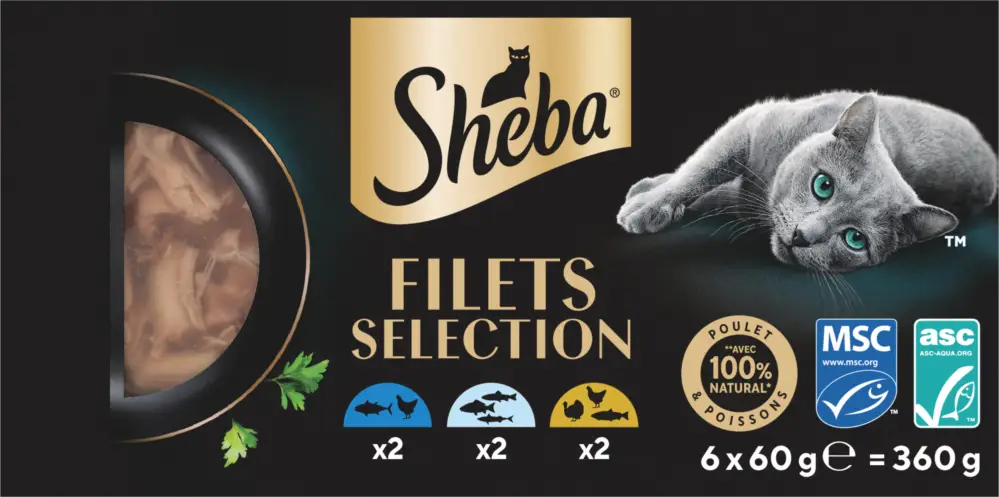 Meilleur Choix Sheba – Filets S&eacute;lection Poulet et Poissons pour Chats – 6x60g