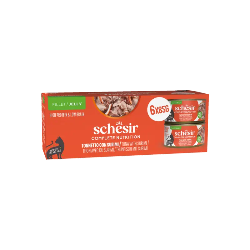 Meilleur Choix Schesir – P&acirc;t&eacute;e Complete Nutrition en Gel&eacute;e Thon avec Surimi pour Chats – 6x85g