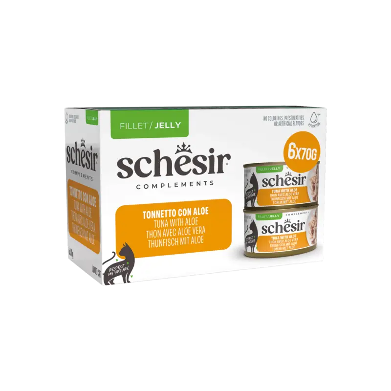 Schesir – Fillet Thon avec Alo&eacute; Vera en Gel&eacute;e pour Chats – 6x70g Prix Réduit