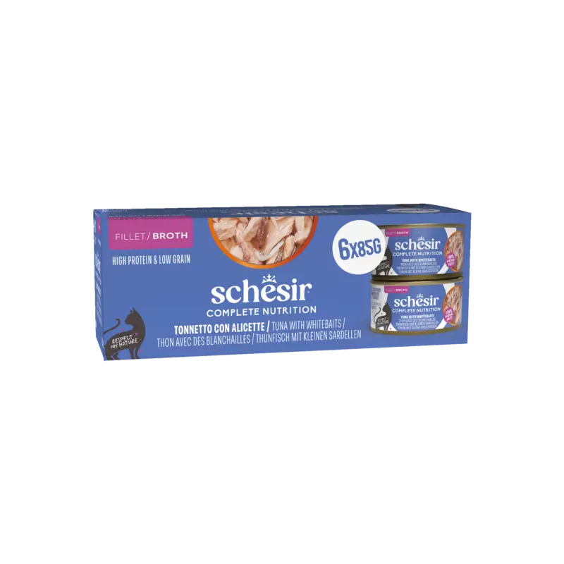 Schesir – P&acirc;t&eacute;e Complete Nutrition Bouillon Thon Blanchaille pour Chats – 6x85g Dernier Modèle