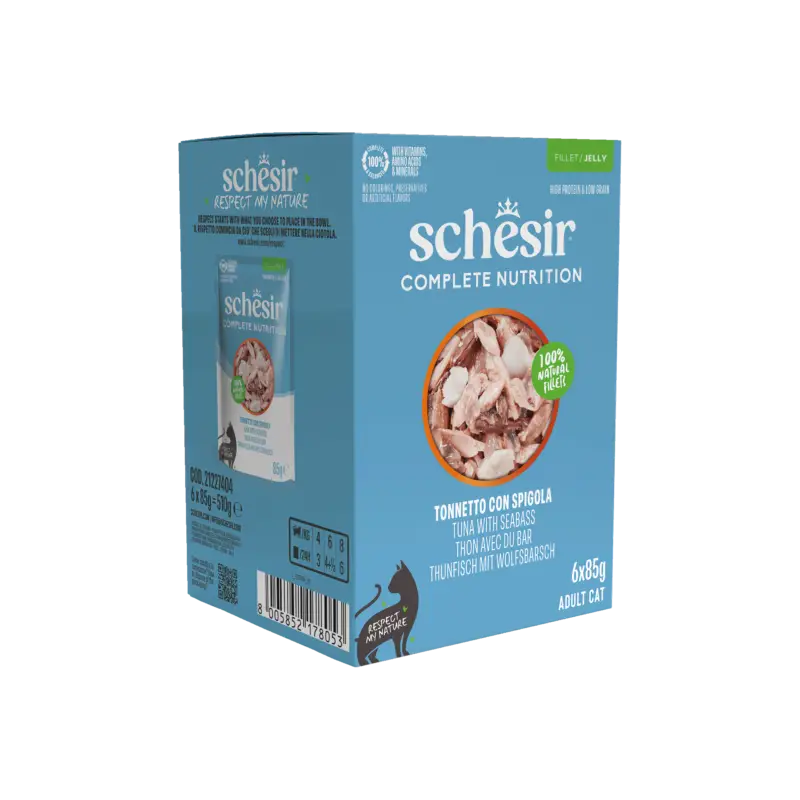 Schesir – Sachets Humides Thon et Bar en Gel&eacute;e pour Chats – 6x85g Offre Exclusive