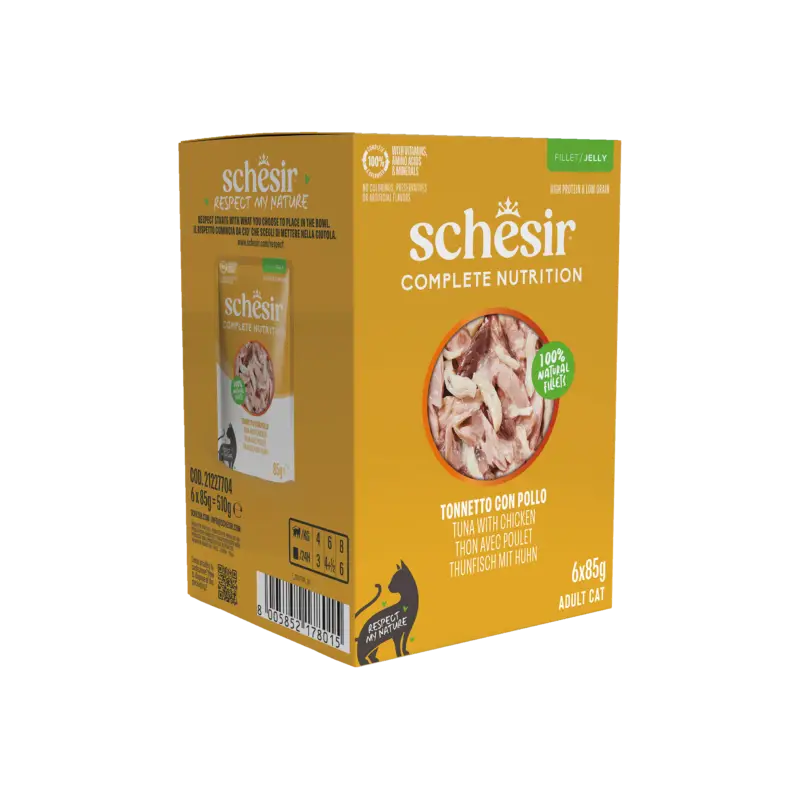 Prix Choc Schesir – Sachets Humides Thon et Poulet en Gel&eacute;e pour Chats – 6x85g