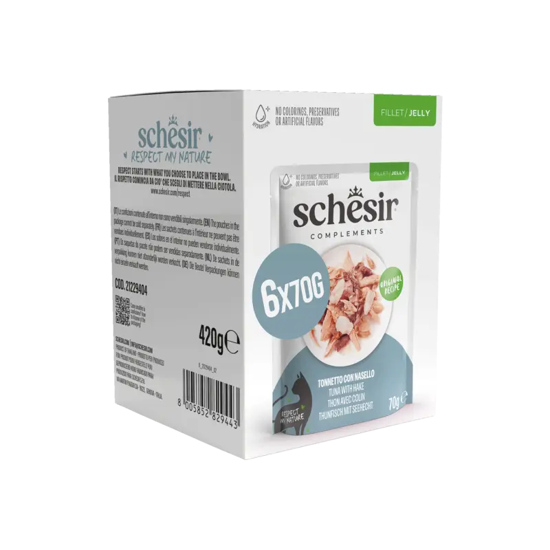 Schesir – Sachets Humides Thon avec Colin en Gel&eacute;e pour Chats – 6x70g Expédié Aujourd&rsquo;hui