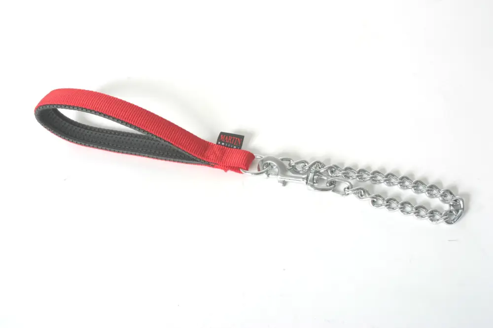 Remise Martin Sellier – Laisse en Cha&icirc;ne Tr&egrave;s Forte et Nylon de 30-60cm pour Chien – Rouge