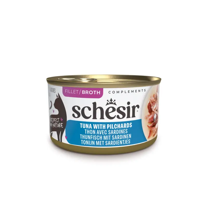 Nouvelle Collection Schesir – P&acirc;t&eacute;e en Gel&eacute;e Thon et Sardine En Bouillon Pour Chats – 70g