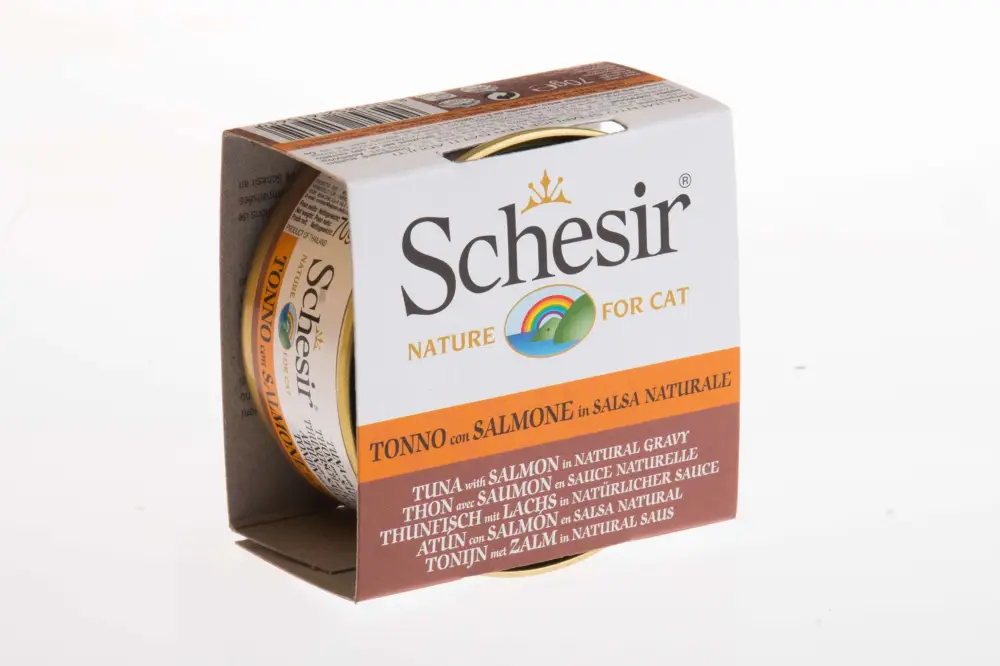 Vente Flash Schesir – Bo&icirc;te P&acirc;t&eacute;e au Thon avec Saumon en Sauce Naturelle pour Chat – 70g
