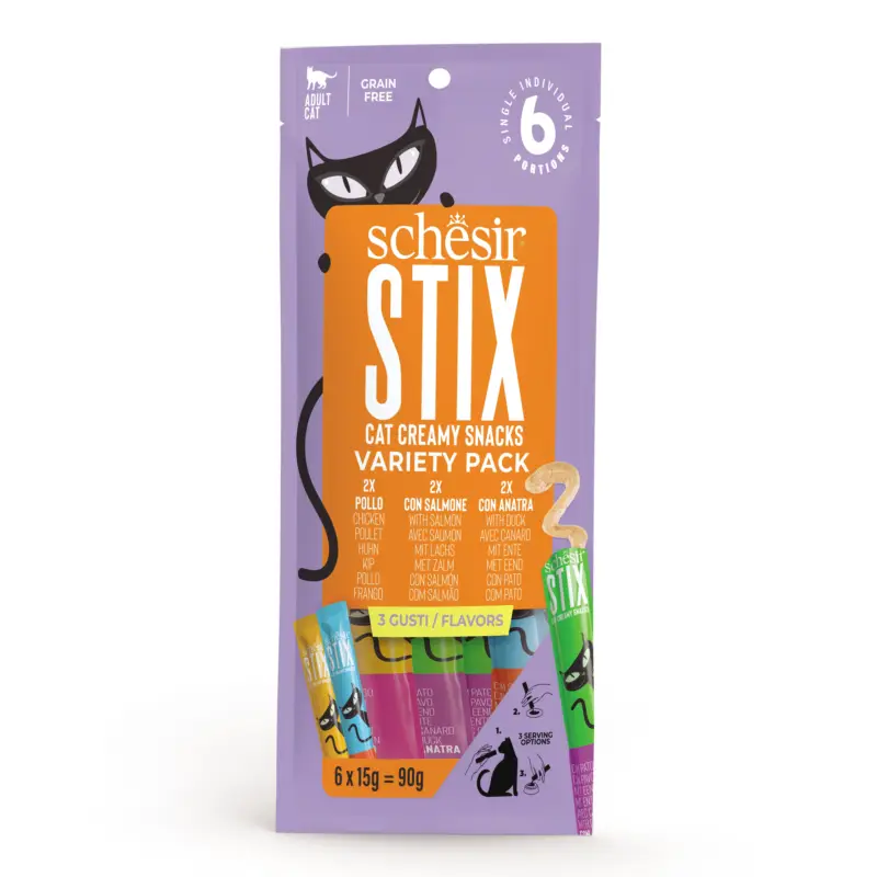 Promotion Saisonnière Schesir – Mix Friandises Stix Cr&eacute;meux Pour Chats – 6x15g