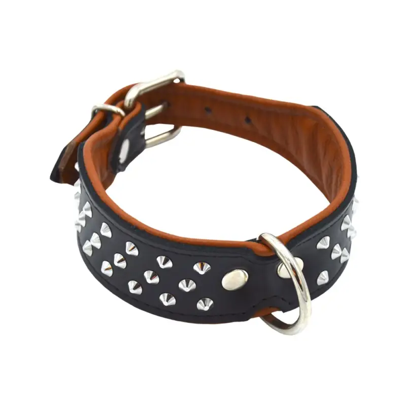 Comme Un Roi – Collier Cuir Clout&eacute; So Chic Noir pour Chien Promotion