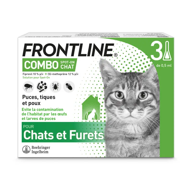 Frontline Combo - Pipettes Antiparasitaires Élimine les Puces pour Chat Paiement Sécurisé