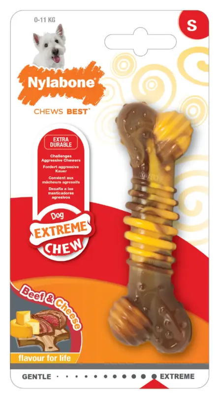 Nylabone – Jouet Os &agrave; M&acirc;cher Extreme Chew B&oelig;uf et Fromage pour Chiens Commander Vite