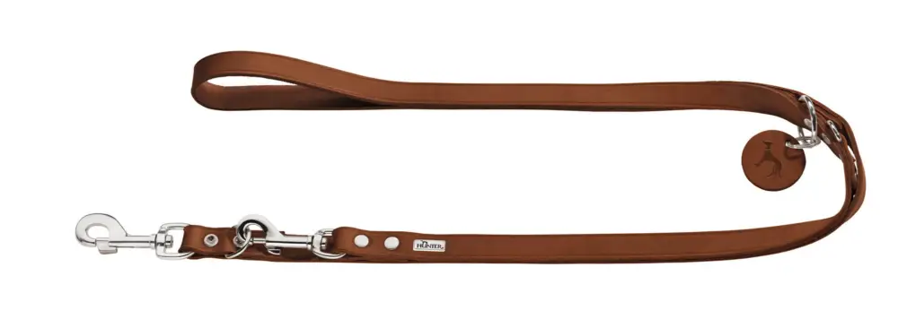 Hunter – Laisse R&eacute;glable en Cuir de B&oelig;uf Cognac Produit De Marque