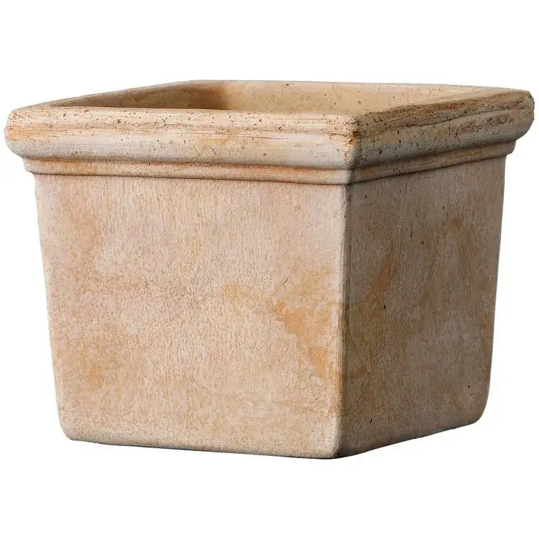 Pot en terre cuite coloris Terre rosée Deroma Quadro mini Siena Toscana - 11x 11 x 9,6 cm Haute Qualité