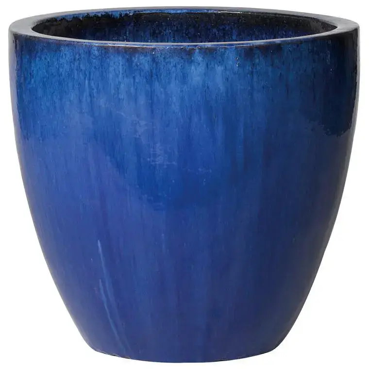 Pot vase en terre cuite émaillée bleu Tonkin – Ø 40 x H 36 cm Acheter En Ligne