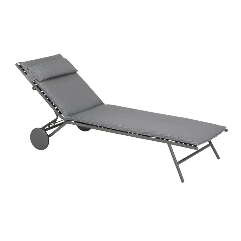 Satisfait Ou Remboursé Bain de soleil Miami II Lafuma coloris gris en acier et titane et matelassé BeComfort® – 77 x 184 x 76 cm