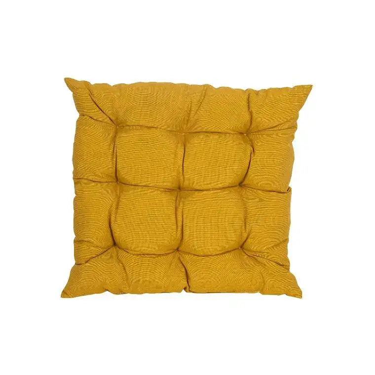 Promotion Saisonnière Coussin d'assise matelassé coloris jaune en coton polyester - 46 x 46 x 9 cm