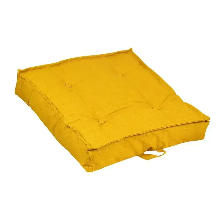 Bon Plan Coussin de sol coloris jaune en coton polyester – 66 x 66 x 15 cm