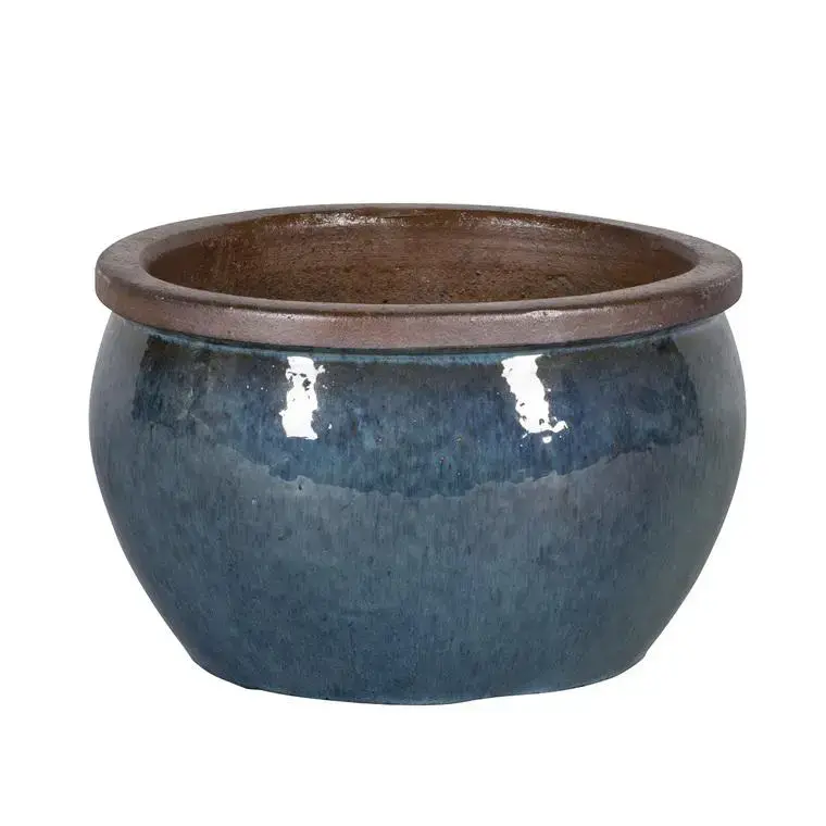 Pot rond Bonn vert glacé en grès émaillé - Ø 23,5 x 14,5 cm Achat Immédiat