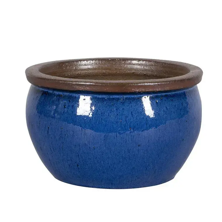 Pot rond Bonn bleu en grès émaillé - Ø 45 x 26 cm Paiement Sécurisé