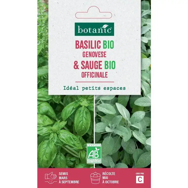Commander Vite Mélange de graines basilic genivese bio et de sauge officinale bio botanic® - graines à semer