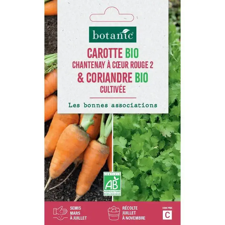 Mélange de graines carotte de chantenay à coeur rouge bio et de coriandre cultivée bio botanic® - graines à semer Acheter En Ligne