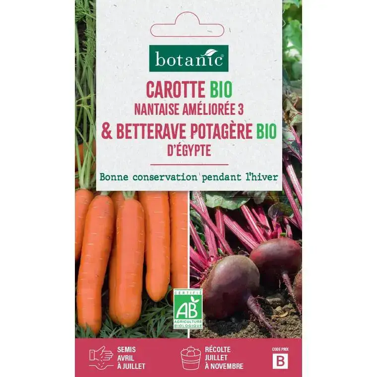 Nouvel Arrivage Mélange de graines carotte nantaise ameliorée bioet debetterave potagère d'Égypte bio botanic® - graines à semer