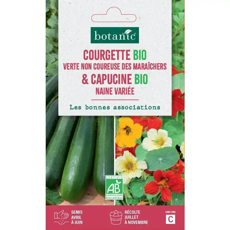 Graines de courgette verte non coureuse maraichers bio et de capucine naine bio botanic® - graines à semer Meilleur Prix