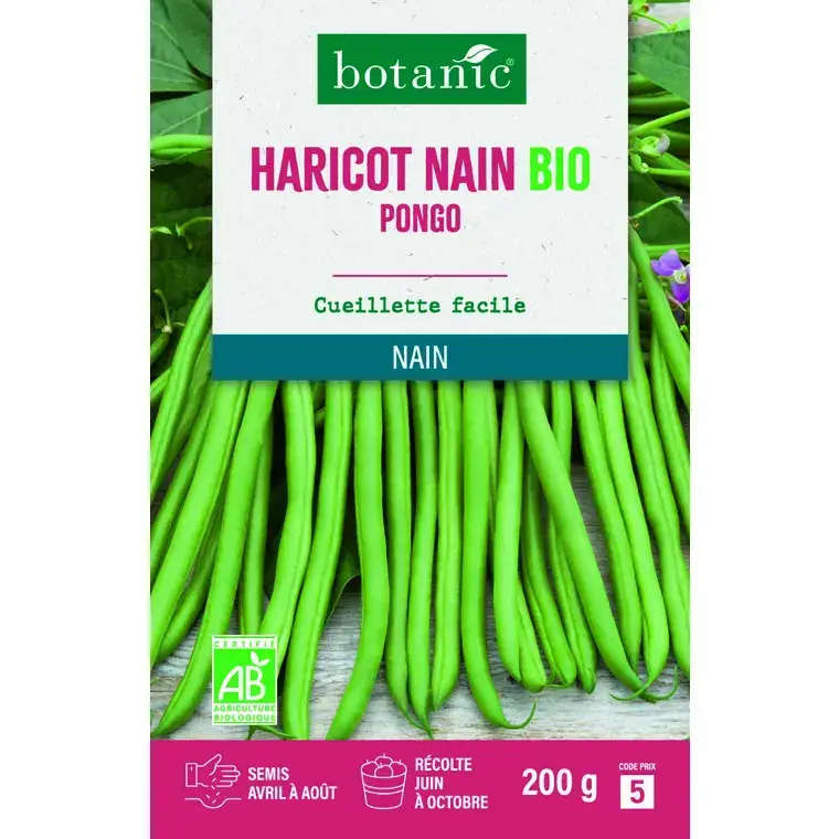 Nouvelle Collection Graines d'haricot nain pongo bio botanic® - graines nain semer
