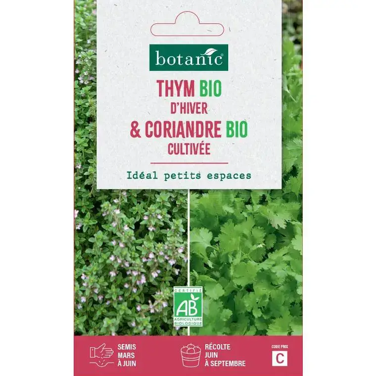 Expédié Aujourd'hui Mélange de graines de thym d'hiver bio et de coriandre cultivée bio botanic® - graines à semer