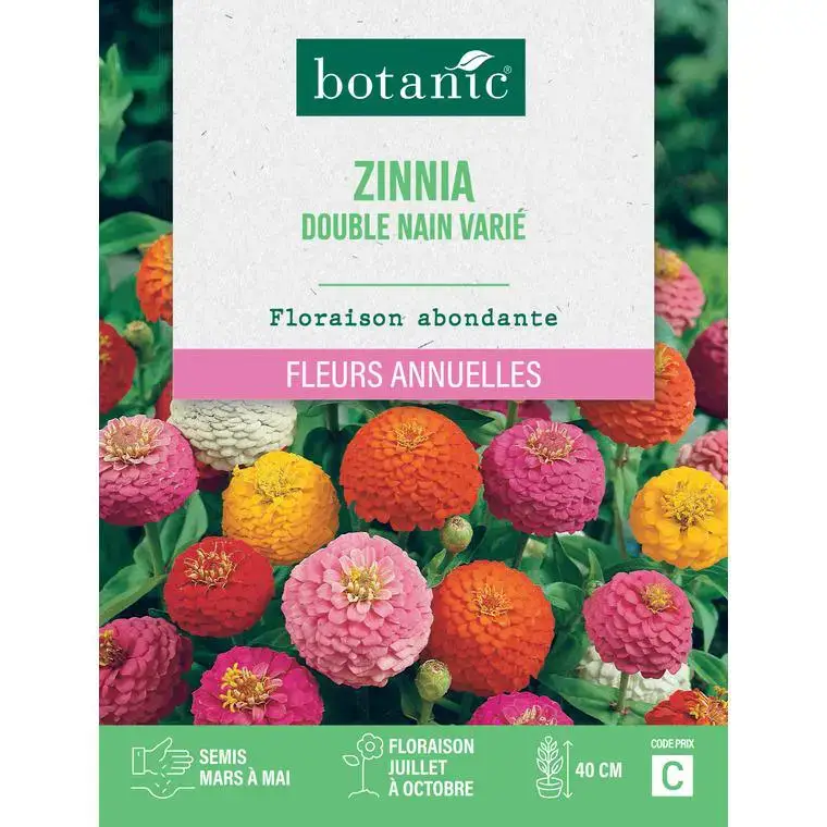 Marque Graines de fleurs de Zinnia double nain varié botanic®