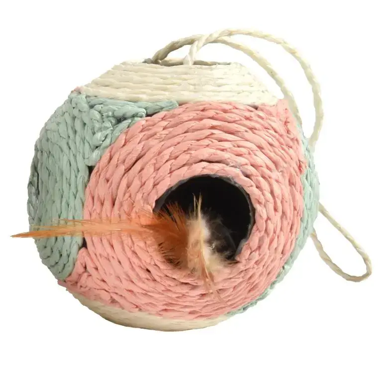 Meilleur Prix Griffoir rond en corde rose avec plumes naturelles Bobby Griffoir Facette - Ø 10 cm