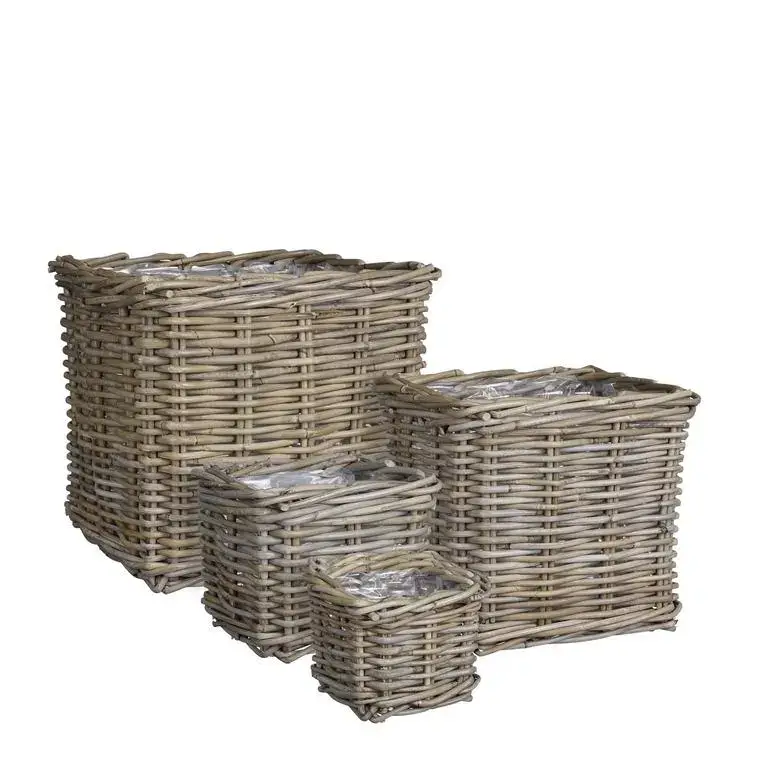 Offre Limitée Panier carré en osier gris Marcia - 27 x 27 x 25 cm