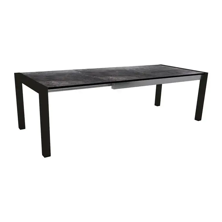 Marque Table extérieure extensible coloris noir mat/marbre foncé en aluminium Stern – 174/214/254 x 90 x 75 cm