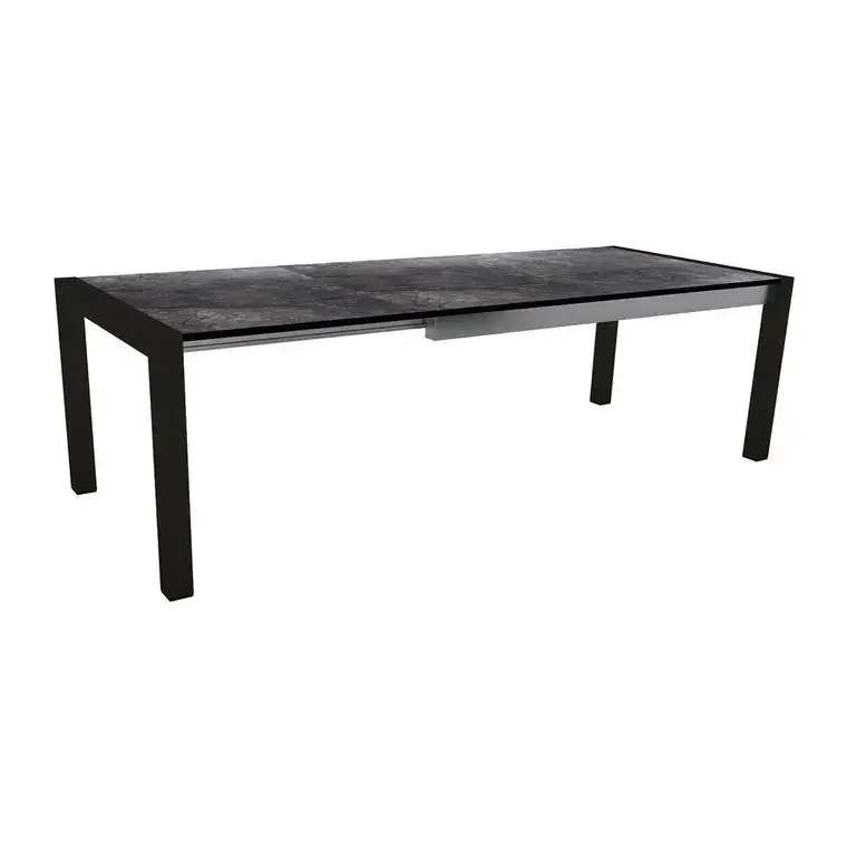Table extérieure coloris noir mat/marbre foncé en aluminium Stern – 214/254/294 x 100 x 75 cm Livraison Express