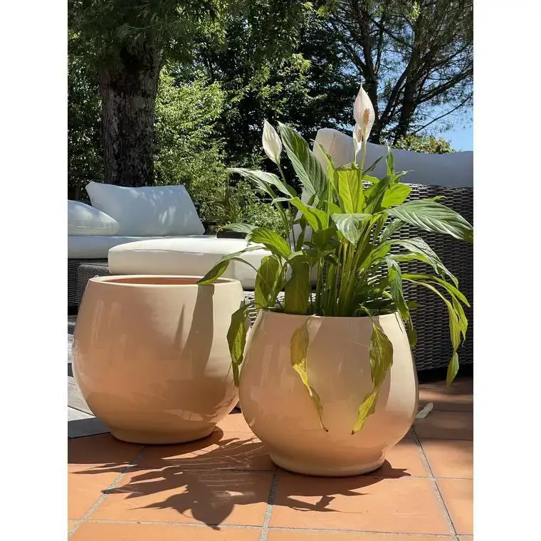 Commande En Gros Pot coloris beige en terre émaillée Bahia - Ø 25 cm