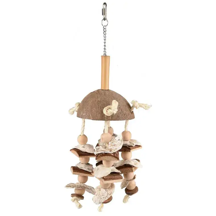 Offre Spéciale Jouet pour perroquet coloris beige en coco Flamingo Jo Sully Corde et Luffa – 47 cm