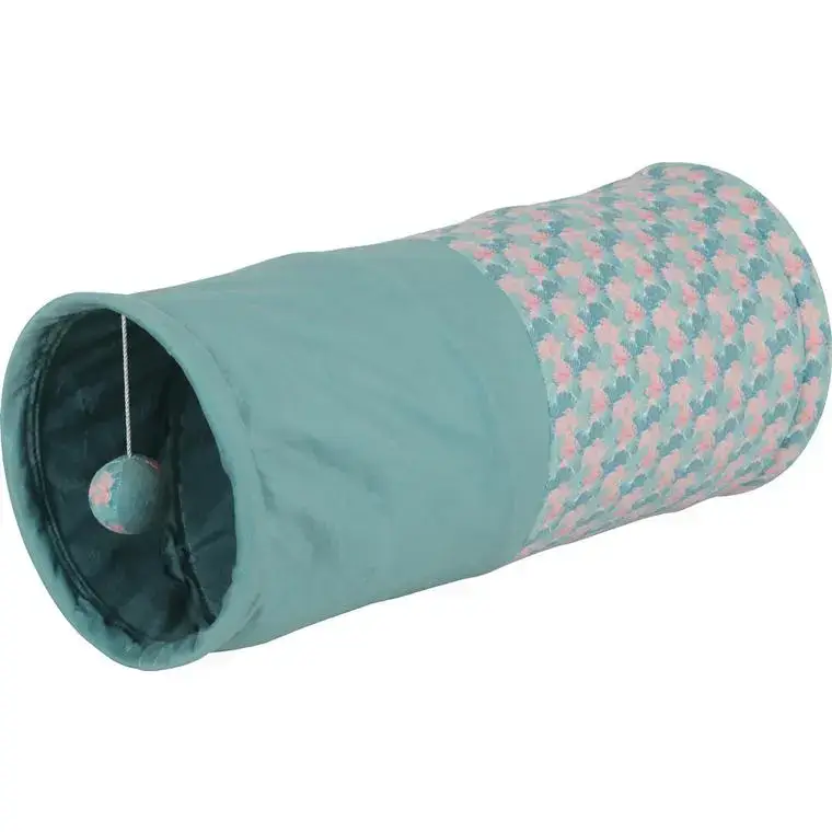 Bon Plan Tunnel de jeu pour chat coloris bleu feuille Zolux Ethi&rsquo;cat – 23,5 x 50,3 x 23,5 cm